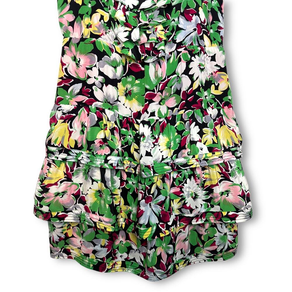 Moulinette Soeurs Anthropologie Akebia Floral Tiered Silk Dress 8 Green Black - Picture 10 of 10